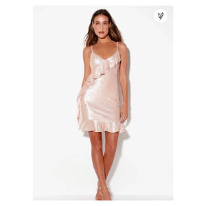 Lulus Clementina Rose Gold Sequin Ruffled Bodycon Dress NWT Women’s Size Medium